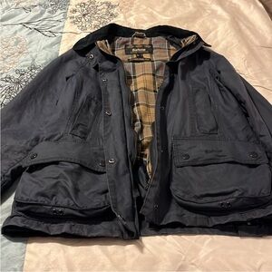 Barbour Navy Barn Jacket with Tartan Lining